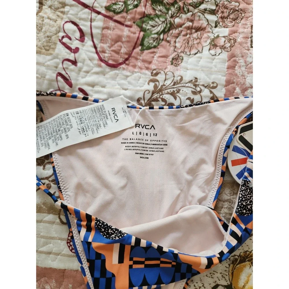 RVCA Women's Bikini Bottoms Blue Orange‎ Swimwear Size L/12